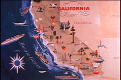 CALIFORNIA MAP OF LANDMARKS & RESOURCES - 1960S - Film & Video Stock